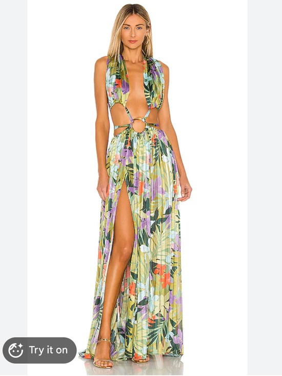 Bronx and Banco Dresses & Skirts - Bronx and Banco Floral Ring-Cut Maxi Dress in Green and Lilac